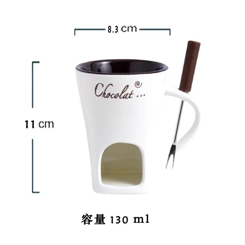 Fondue Mug Cheese Butter Melt Pot Butter Heater Coffee Cup with Fork Chocolate Melting Cup for Candy Tapas Dessert Kitchen Snack