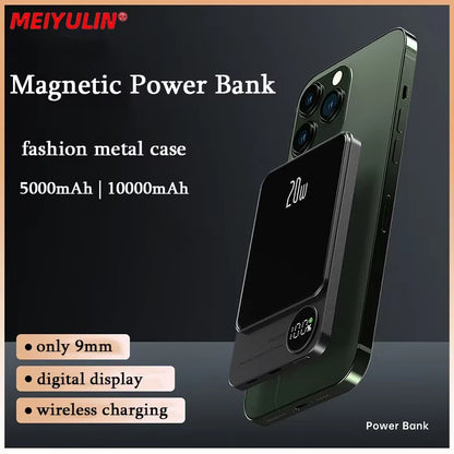 Portable 20000Mah Magnetic Wireless Power Bank 5000Mah Metal PD 20W Fast Charging External Battery for Macsafe Iphone Powerbank