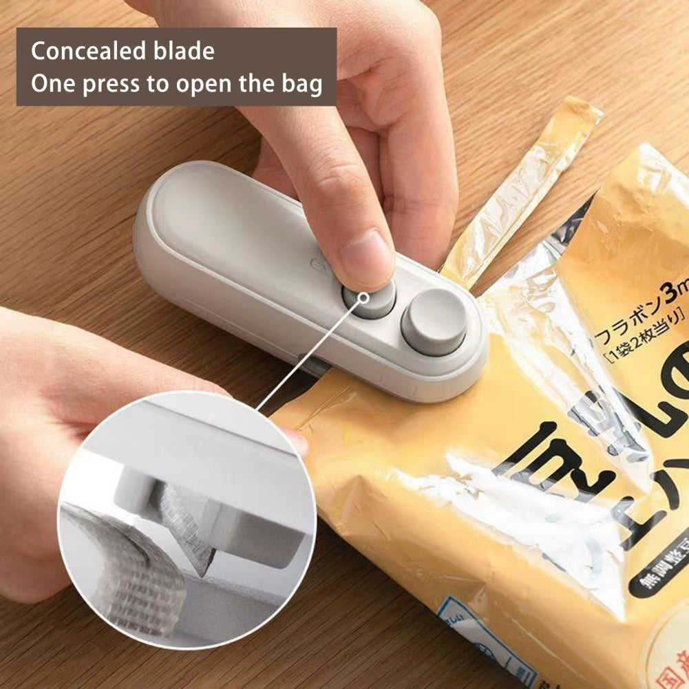 Mini Bag Sealer with Cutter Magnetic USB Rechargeable Snacks Food Vacuum Bag Heat Sealing Machine Resealer Opener Kitchen Gadget