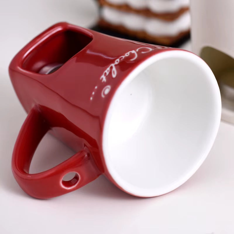 Fondue Mug Cheese Butter Melt Pot Butter Heater Coffee Cup with Fork Chocolate Melting Cup for Candy Tapas Dessert Kitchen Snack