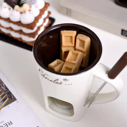 Fondue Mug Cheese Butter Melt Pot Butter Heater Coffee Cup with Fork Chocolate Melting Cup for Candy Tapas Dessert Kitchen Snack